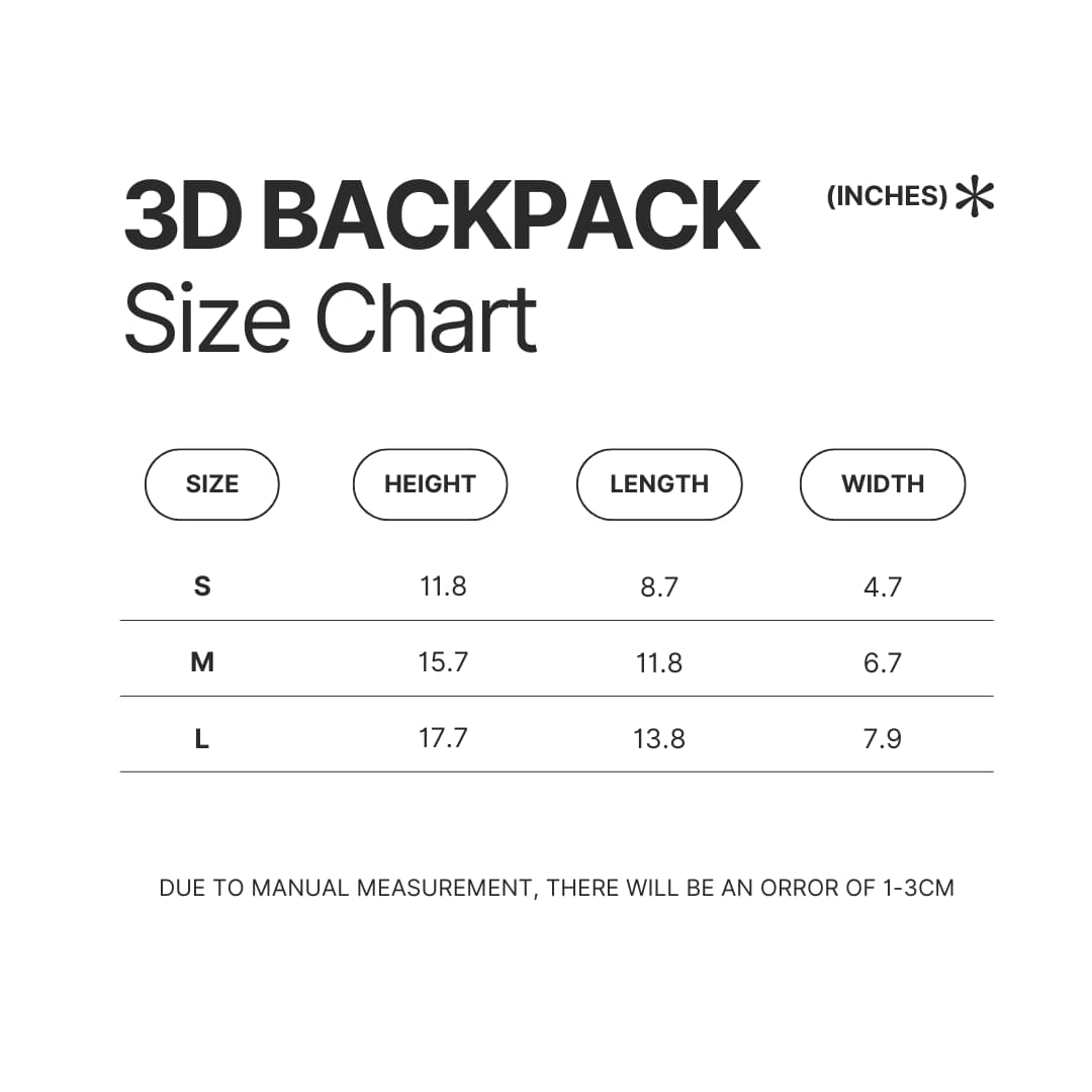 3D Backpack Size Chart - Sword Art Online Merchandise