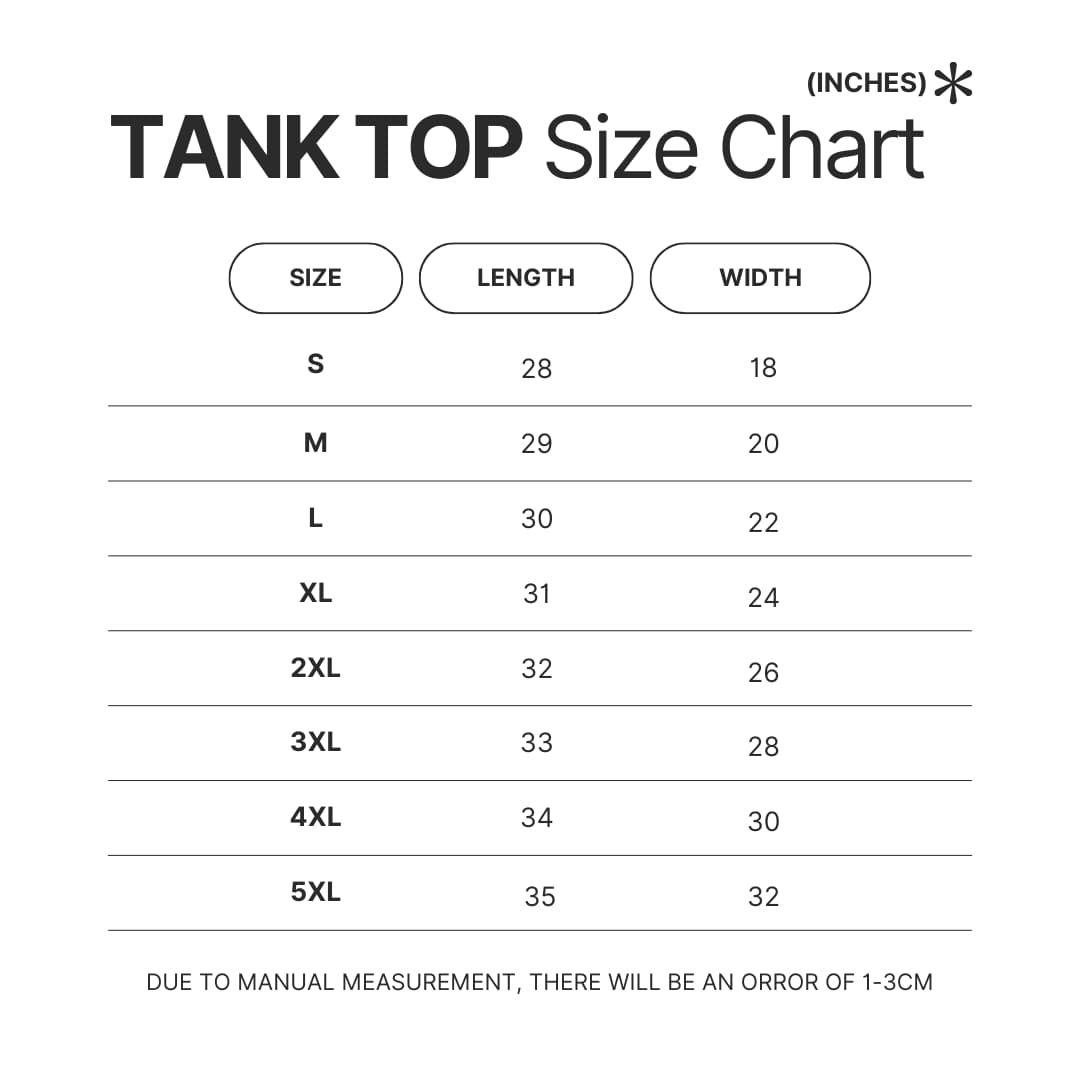 Tank Top Size Chart - Sword Art Online Merchandise