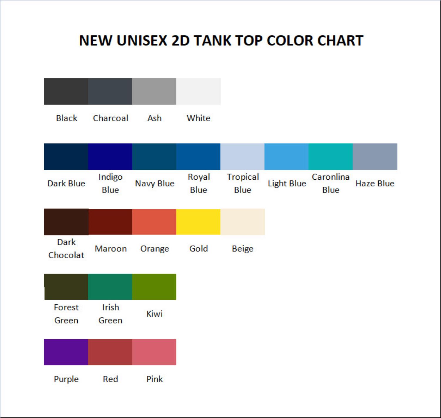 tank top color chart - Sword Art Online Merchandise