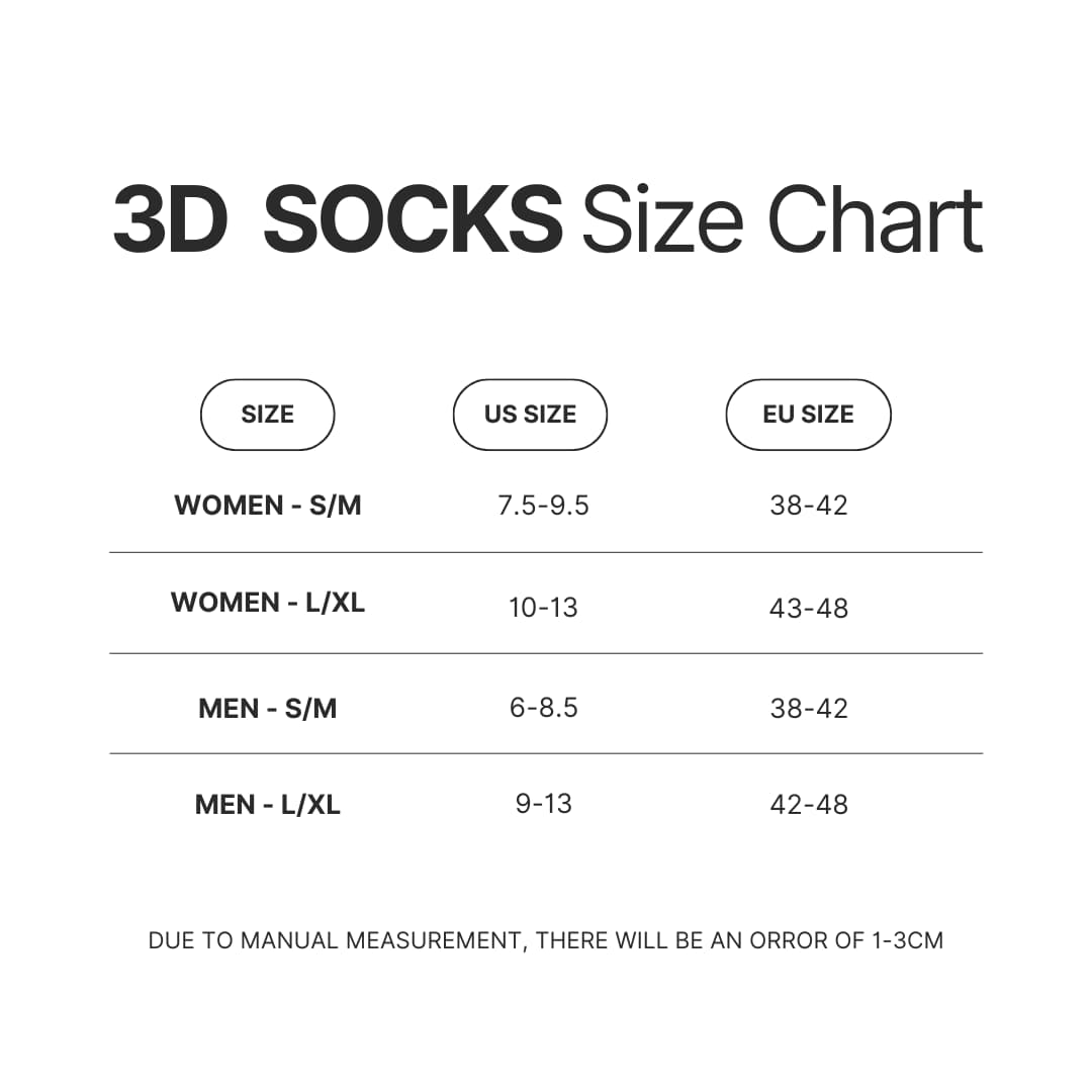 3D Socks Size Chart - Sword Art Online Merchandise