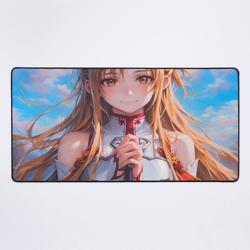 Asuna Sao Cute Anime Girl With Long Hair And Sword In Hand Ready For Battle Oil Painting Style Sword Art Mouse Pad